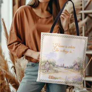 "Home is where The Cottage Is" Rustic Wildflowers Tote Bag