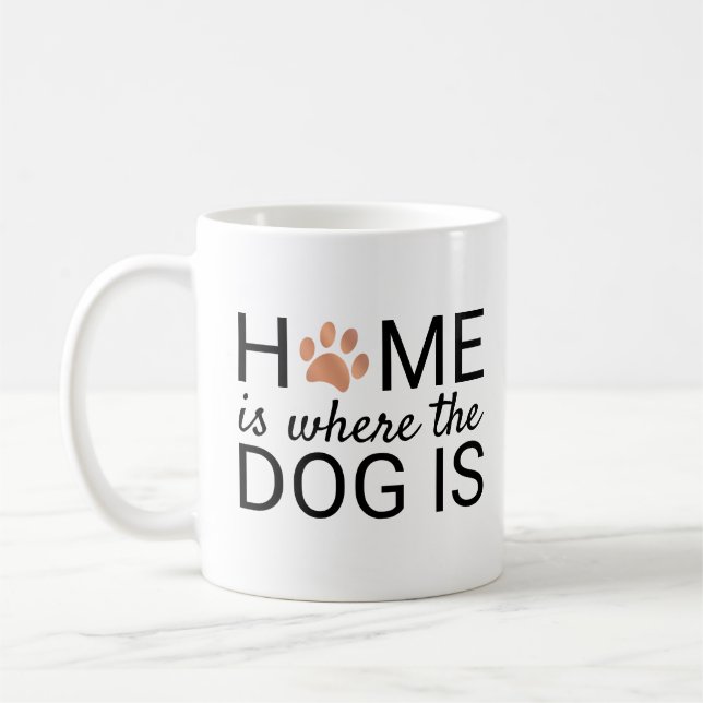 Home Is Where The Dog Is Rose Gold Foil Paw Prints Coffee Mug (Left)