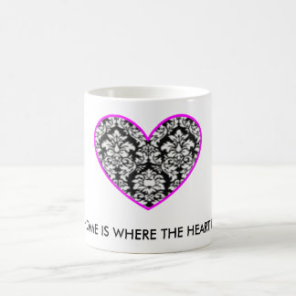 HOME IS WHERE THE HEART IS damask mug