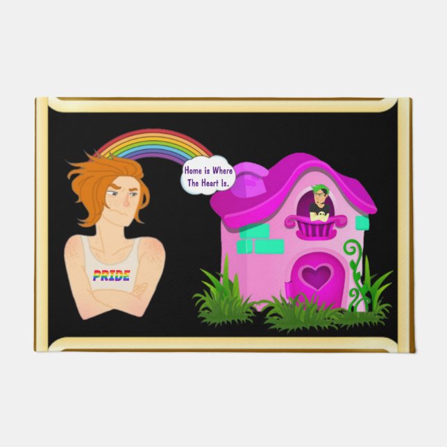 "Home Is Where The Heart Is" Gay Door Mat (Front)