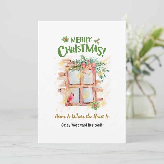 Home Is Where the Heart Is | Realtor Budget Custom Holiday Card (Standing Front)