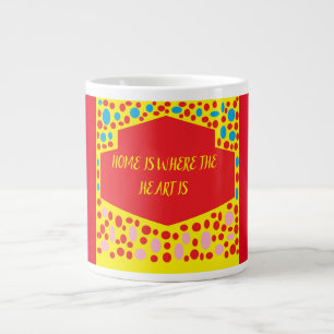 Home is where the heart is red with blue green large coffee mug