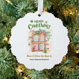 Home Is Where the Heart   Realtor Hang Christmas  Tree Decoration Card