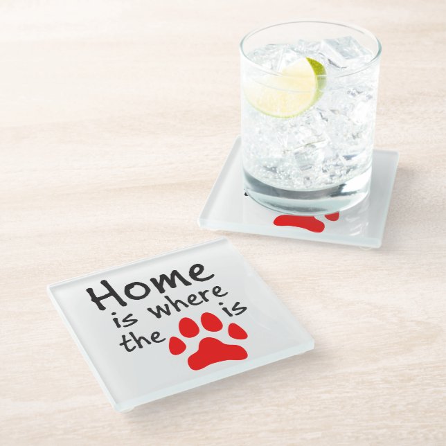 Home is where the paw print is - White Glass Coaster (Angled)