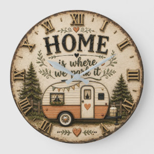 Home Is Where We Park It Camping Farmhouse Camper Large Clock