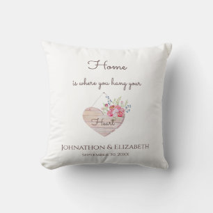 Home is Where You Hang Your Heart Anniversary Name Cushion