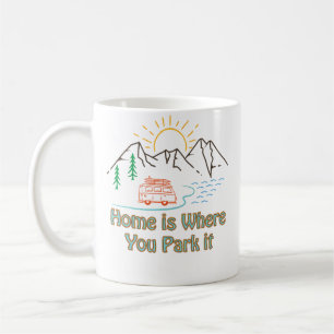 Home Is Where You Park It Colour Line Art Vanlife Coffee Mug