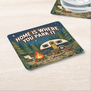 Home Is Where You Park It Square Paper Coaster