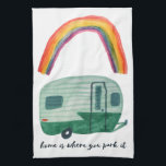 Home Is Where You Park It Vintage Trailer RAINBOW Tea Towel<br><div class="desc">Decorate your RV kitchen with this cool towel. Makes a great housewarming,  bon voyage or anniversary gift! 
You can customise it and add text too.
Check my shop for lots more colours and patterns plus matching kitchen stuff!</div>