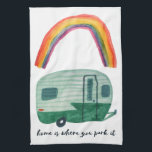 Home Is Where You Park It Vintage Trailer RAINBOW Tea Towel<br><div class="desc">Decorate your RV kitchen with this cool towel. Makes a great housewarming,  bon voyage or anniversary gift! 
You can customise it and add text too.
Check my shop for lots more colours and patterns plus matching kitchen stuff!</div>