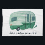 Home Is Where You Park It Vintage Trailer Watercol Tea Towel<br><div class="desc">Decorate your RV kitchen with this cool towel. Makes a great housewarming,  bon voyage or anniversary gift! 
You can customise it and add text too.
Check my shop for lots more colours and patterns plus matching kitchen stuff!</div>