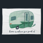 Home Is Where You Park It Vintage Trailer Watercol Tea Towel<br><div class="desc">Decorate your RV kitchen with this cool towel. Makes a great housewarming,  bon voyage or anniversary gift! 
You can customise it and add text too.
Check my shop for lots more colours and patterns plus matching kitchen stuff!</div>