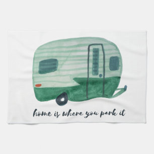 Home Is Where You Park It Vintage Trailer Watercol Tea Towel