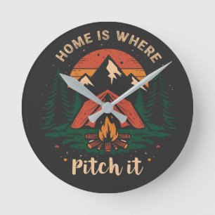 home is where you pitch it shirt, camping t-shirt round clock