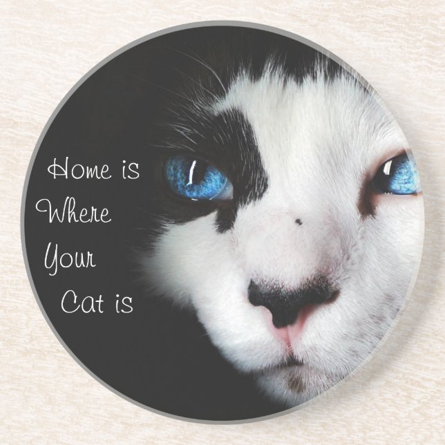 Home Is Where Your Cat Is -Black and White Coaster (Front)