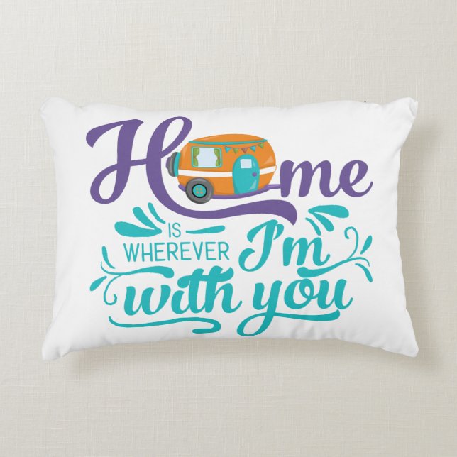 Home is Wherever I'm with you - Cute Retro Camper Decorative Cushion (Front)