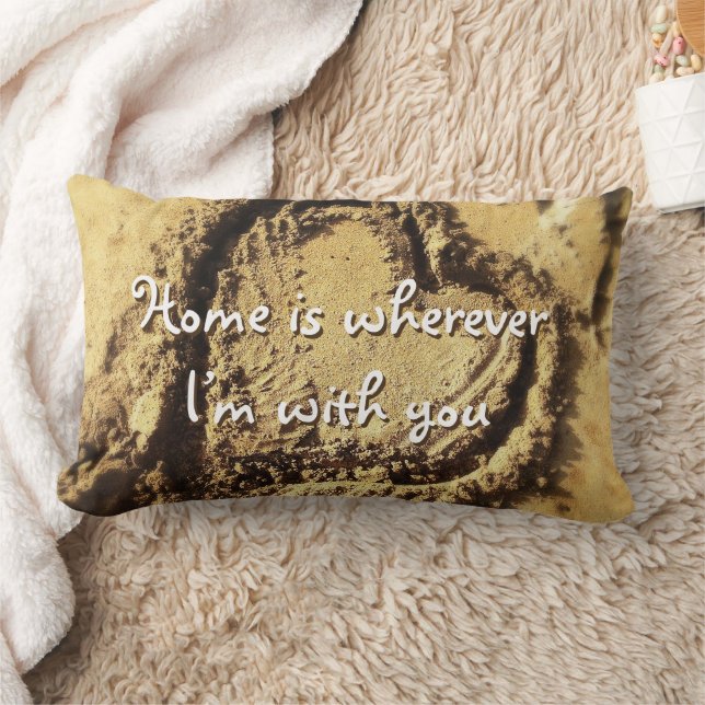 Home is Wherever Quote Heart Beach Sand Photo Bold Lumbar Cushion (Blanket)