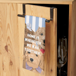'Home Is Wherever We Wag Together' Blue And White Tea Towel