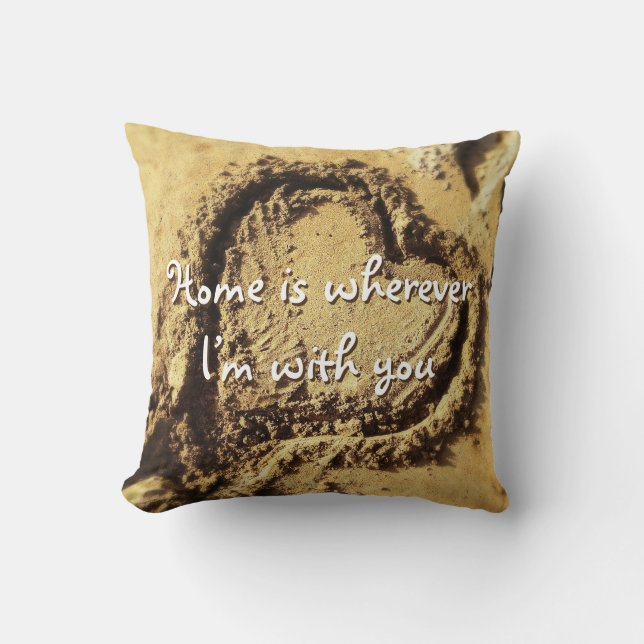 Home is Wherever with You Quote Sand Heart Photo Cushion (Front)