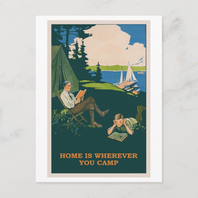 Home is Wherever You Camp Vintage Poster Postcard (Front)
