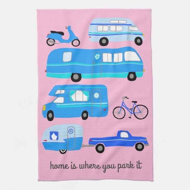 Home is WhereYou Park Retro Camper Motorhome RV Tea Towel (Vertical)