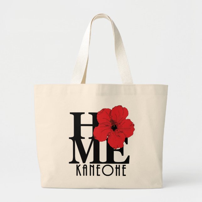 HOME Kaneohe Hawaii Red Hibiscus Large Tote Bag (Front)