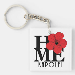 HOME Kapolei Hawaii Red Hibiscus Key Ring