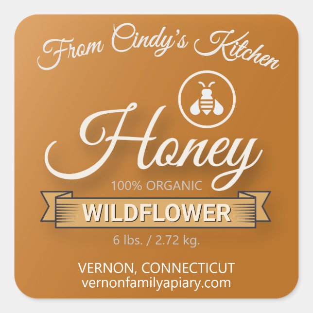 Home Kitchen Golden Amber Honey Jar Square Sticker (Front)