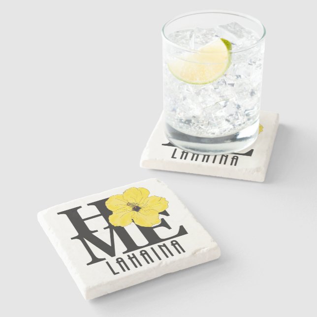 HOME Lahaina Yellow Hibiscus Stone Coaster (Side)