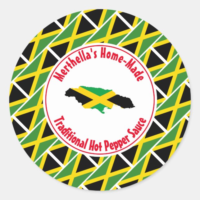 Home Made HOT PEPPER SAUCE Jamaica Flag Classic Round Sticker (Front)