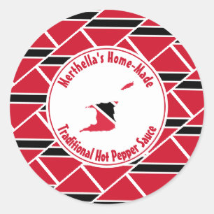 Home Made HOT PEPPER SAUCE Trinidad Tobago Flag Classic Round Sticker