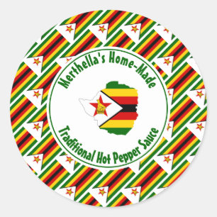 Home Made HOT PEPPER SAUCE Zimbabwe Flag Classic Round Sticker