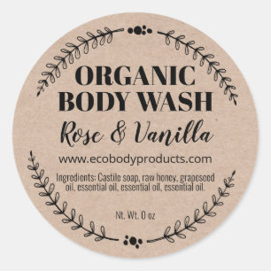 Home Made Organic Body Wash Soap Kraft Labels