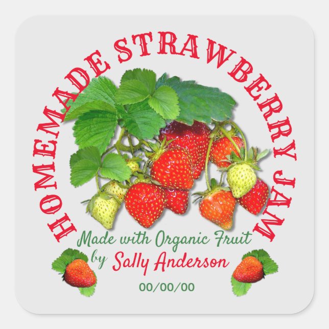 Home Made Strawberry Jam label  (Front)