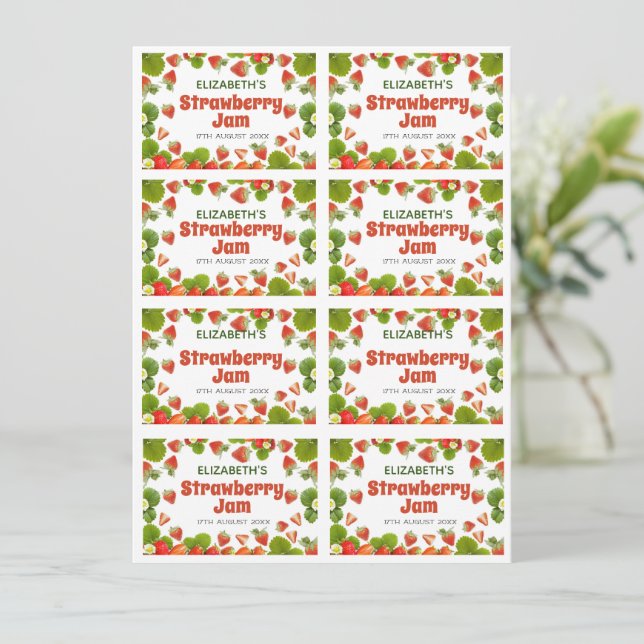 Home Made Strawberry Jam Labels Download Holiday Card (Standing Front)