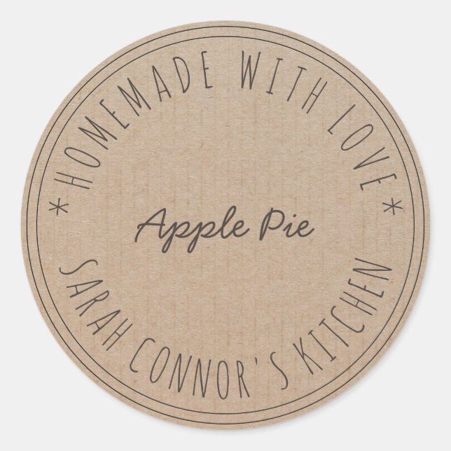 Home made with love Apple Pie Kraft Baking Classic Round Sticker (Front)