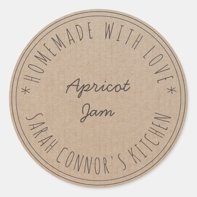 Home made with love Apricot Jam canning Kraft Classic Round Sticker (Front)