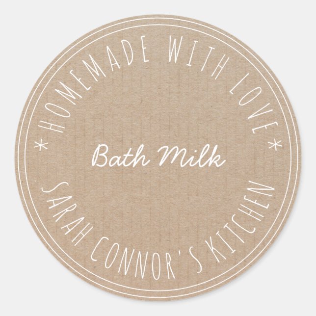 Home made with love Bath Milk Kraft Spa Classic Round Sticker (Front)