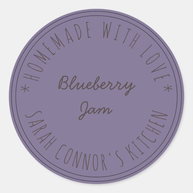 Home made with love Blueberry Jam Purple Classic Round Sticker (Front)