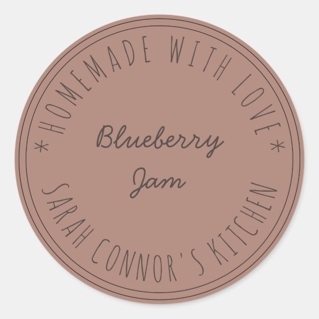 Home made with love Blueberry Jam Terracotta Class Classic Round Sticker (Front)