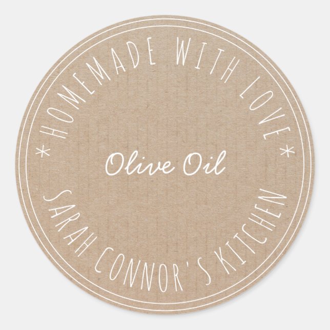 Home made with love Olive Oil Kraft Classic Round Sticker (Front)