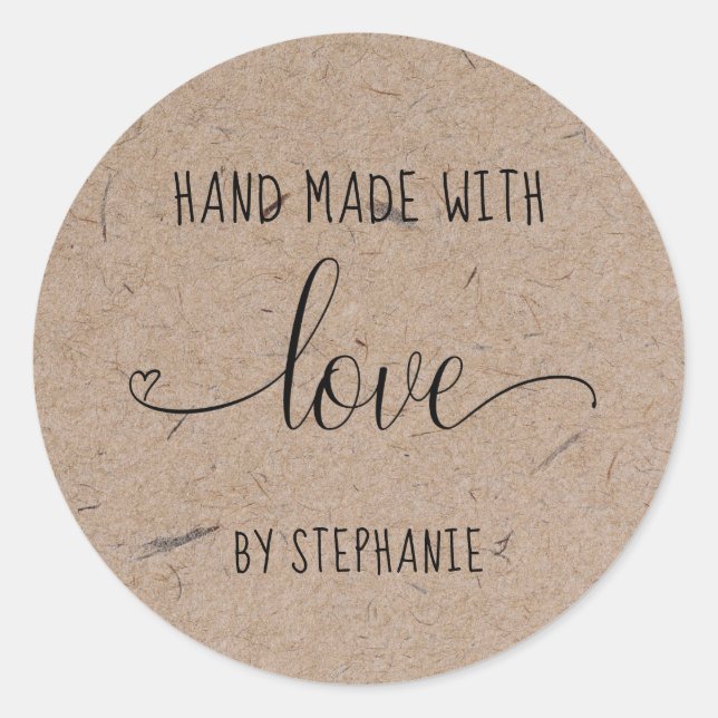 Home made with love typographic kraft paper classic round sticker (Front)