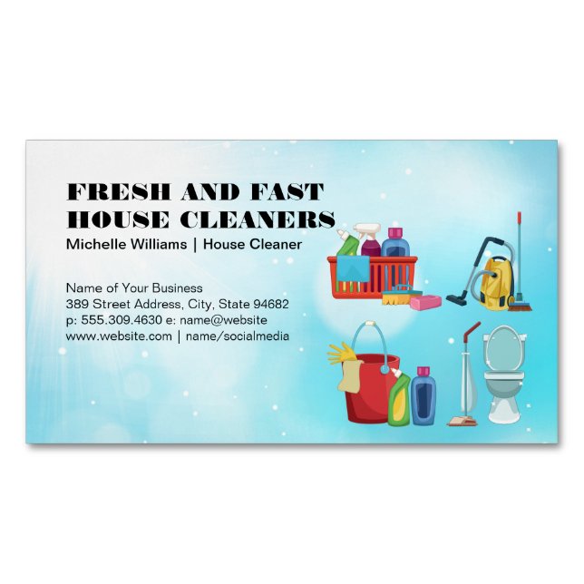 Home Maid | Cleaning Services | Equipment Magnetic Business Card (Front)