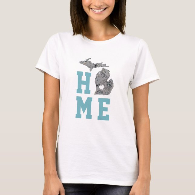 Home Michigan Grey Blue Poppies T-Shirt (Front)