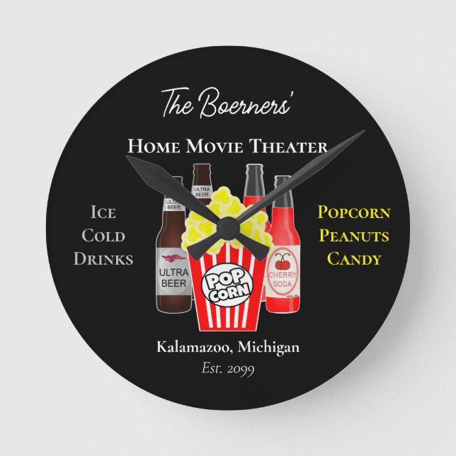 Home Movie Theatre Beer Soda Wall Clock (Front)
