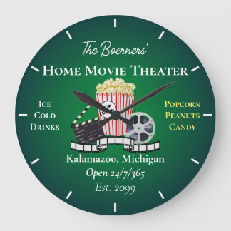 Home Movie Theatre Popcorn Clapperboard Film Round Large Clock
