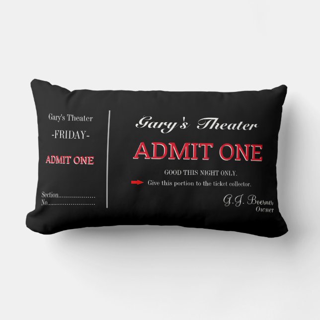 Home Movie Theatre TV Room Ticket Lumbar Pillow (Front)