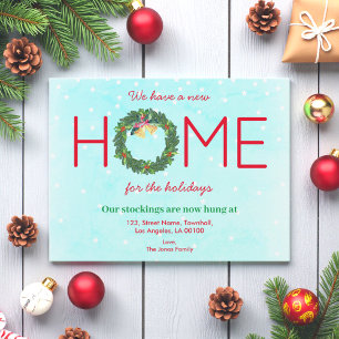 Home Moving Christmas Holiday Blue Winter Announcement Postcard