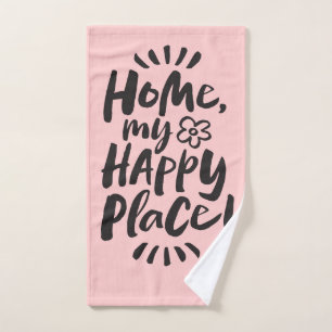 HOME my Happy Place!  French Fashion Pink Black Hand Towel