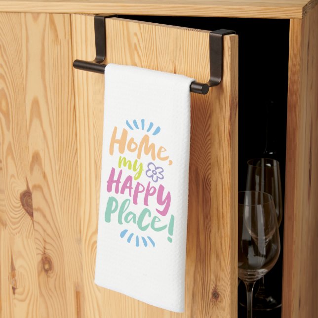 HOME my Happy Place! Happy Colourful Lettering Tea Towel (Thirds Fold)